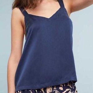 Anthropologie silk tank- floreat blue shirt